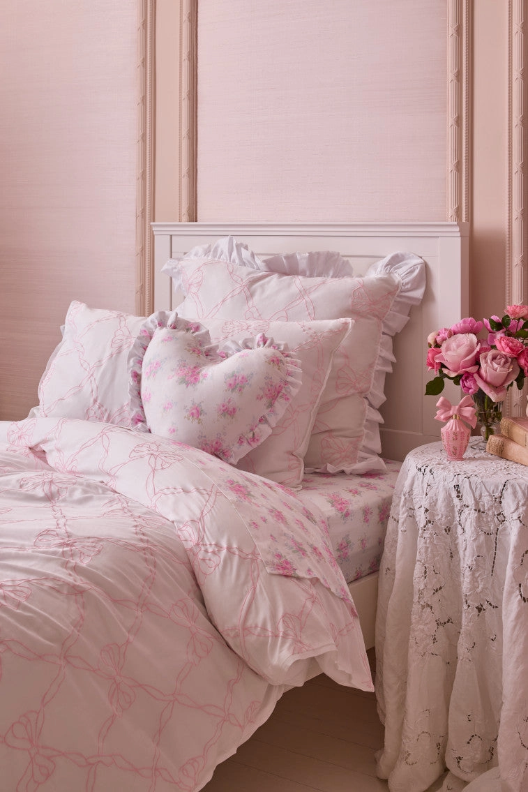Embroidered Bow Duvet Cover   Sham Set