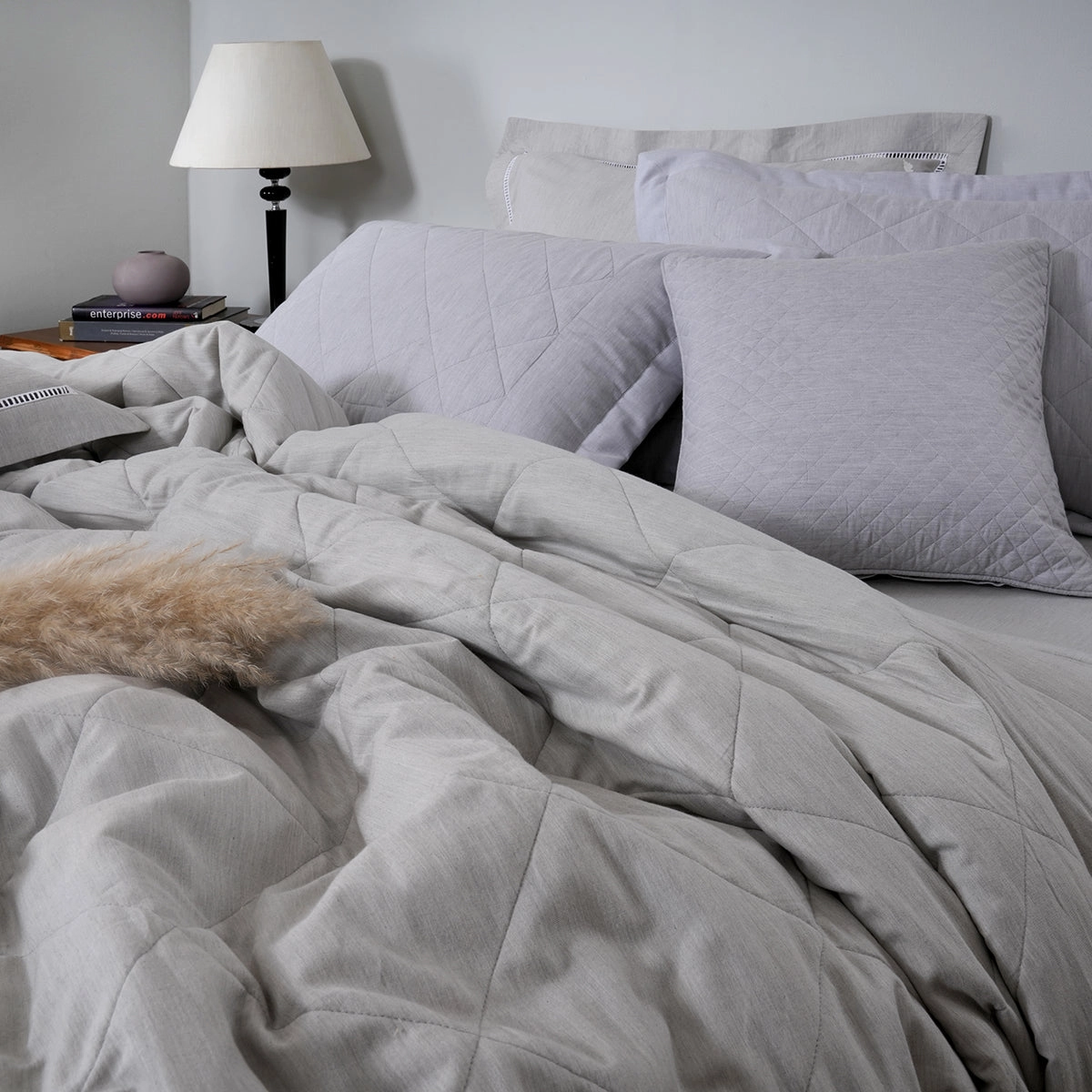 Emmie 100% Natural Cotton Filling Light Weight Winter Quilt / Quilted Bed Cover Grey