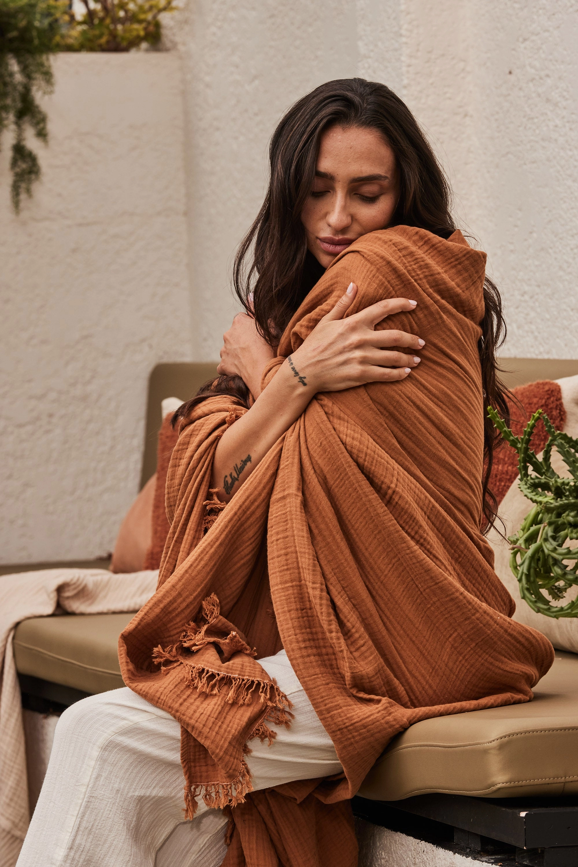Enes Cotton Bedcover | Terracotta