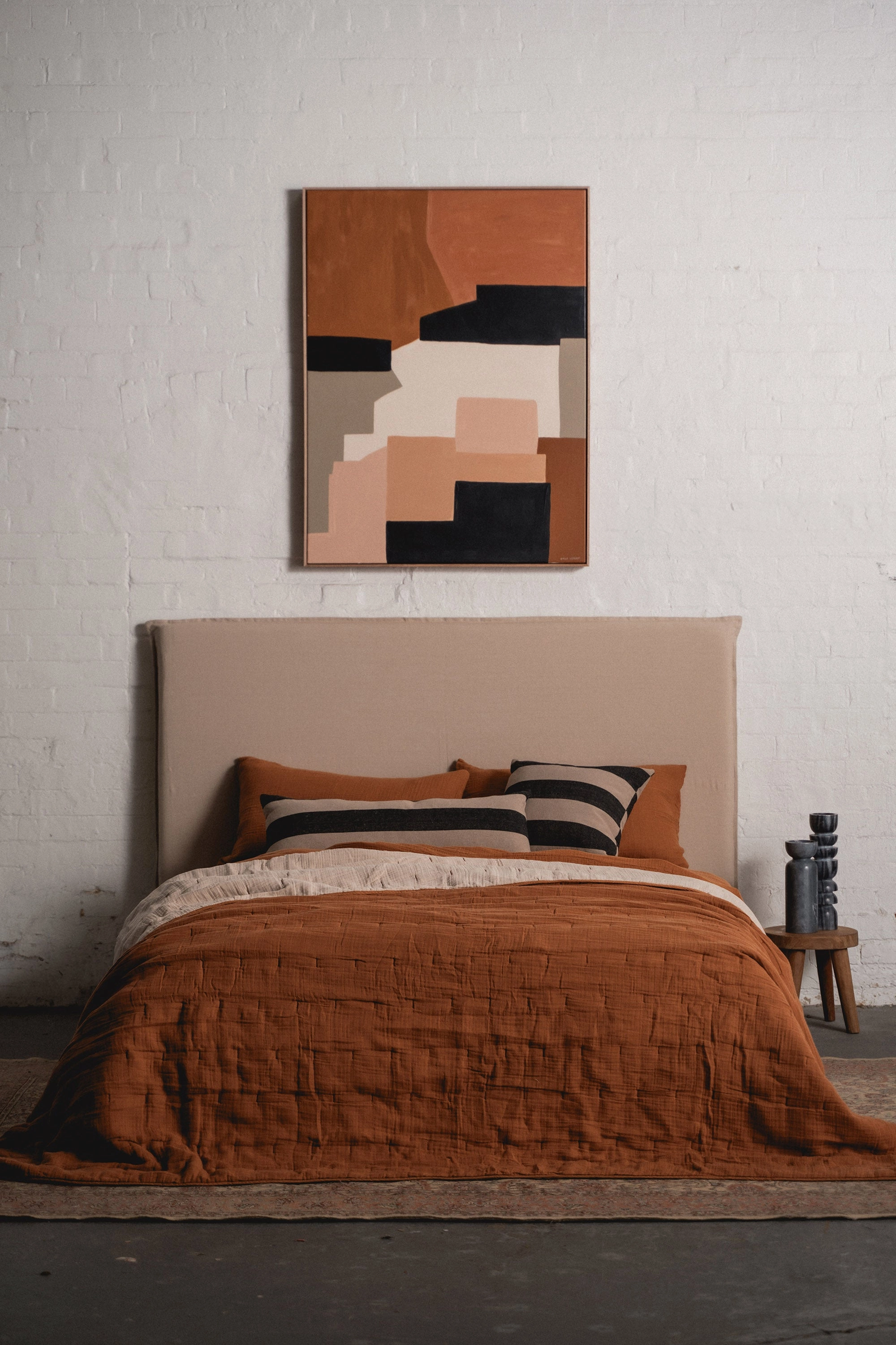 Enes Quilted Bed Cover | Terracotta