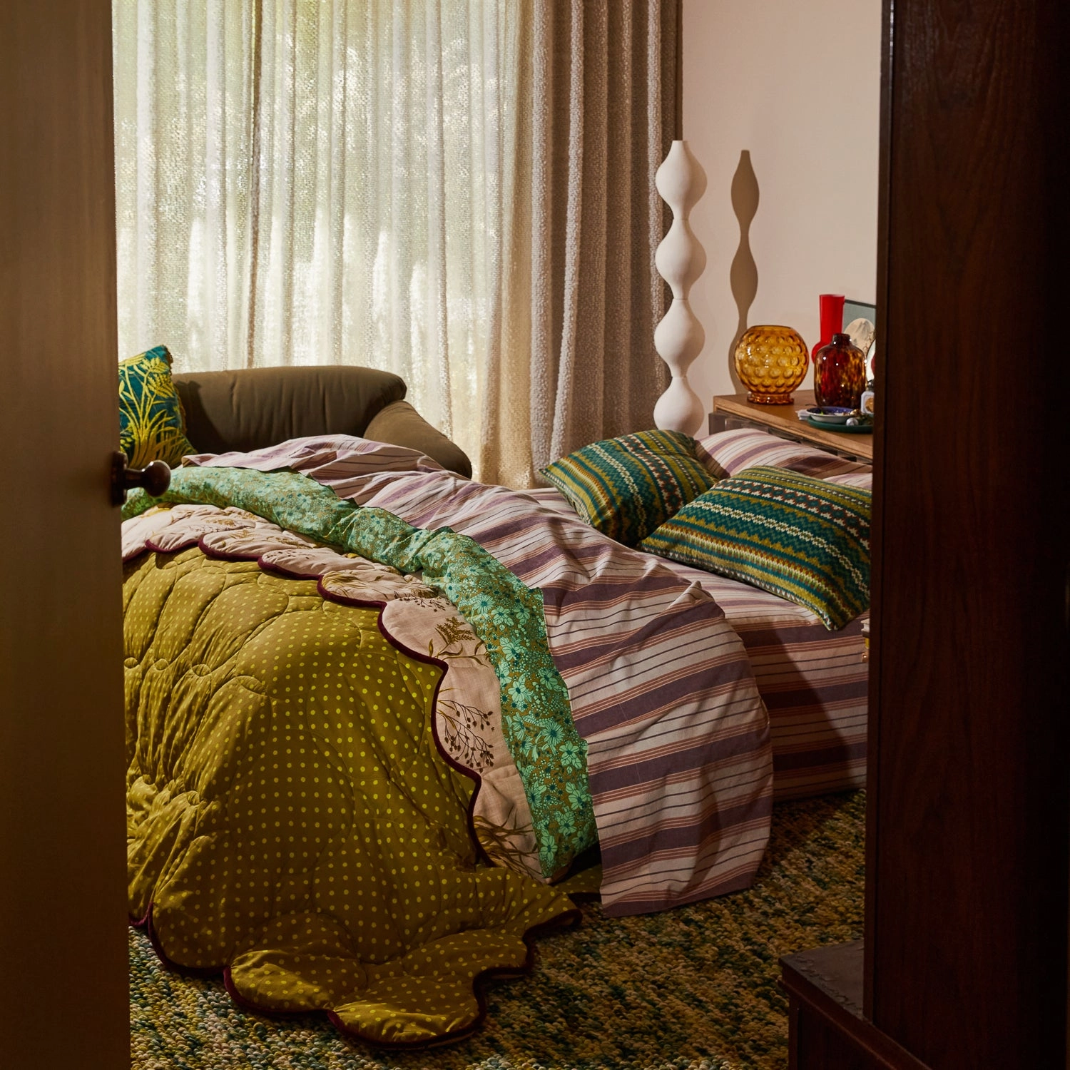 Evette Cotton Quilt Cover - Olive