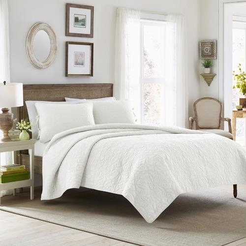 Felicity White Cotton Coverlet Set by Laura Ashley