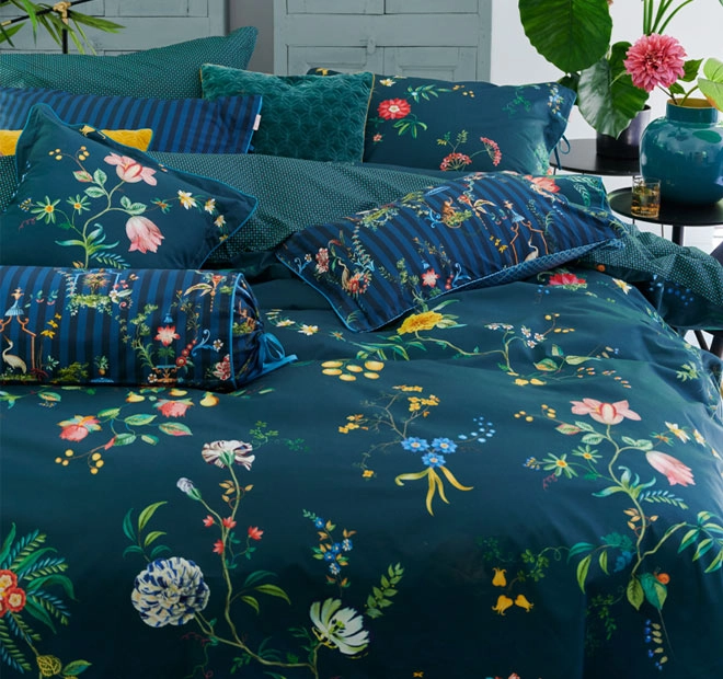 Fleur Grandeur Quilt Cover Set Range Dark Blue