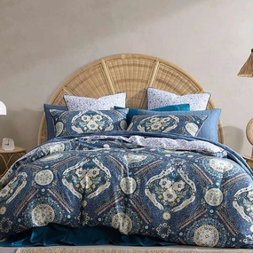 Kashmir Mid Blue Quilt Cover Set by Logan and Mason