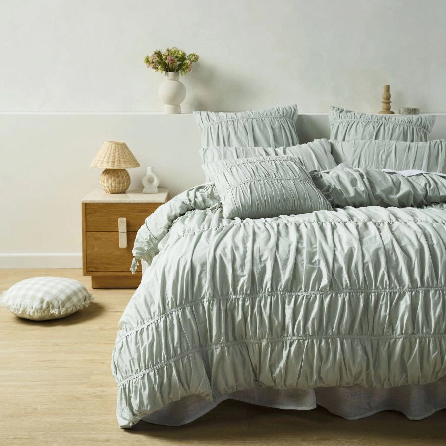 Layla Seafoam Quilt Cover Set by Linen House
