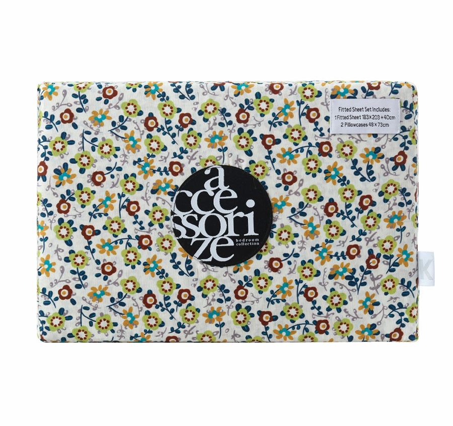 Lisa Washed Cotton Fitted Sheet Combo Set Teal