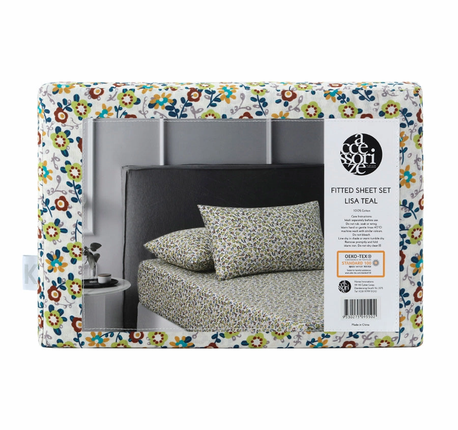 Lisa Washed Cotton Fitted Sheet Combo Set Teal