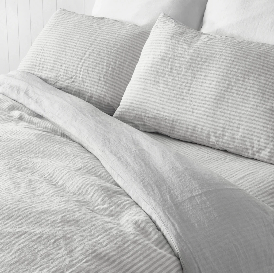 Misty Bay Stripe Pure Linen Quilt Cover
