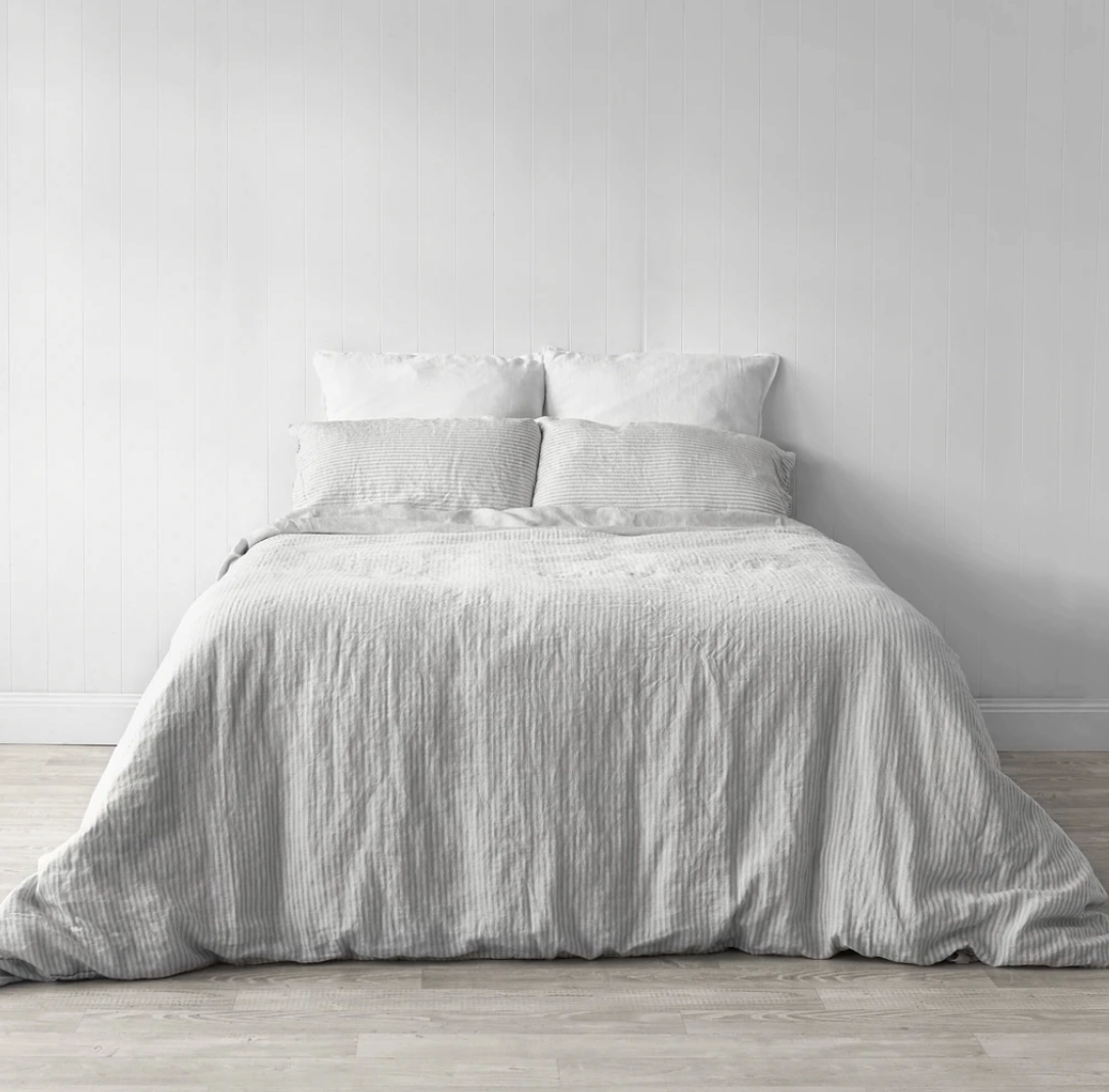 Misty Bay Stripe Pure Linen Quilt Cover