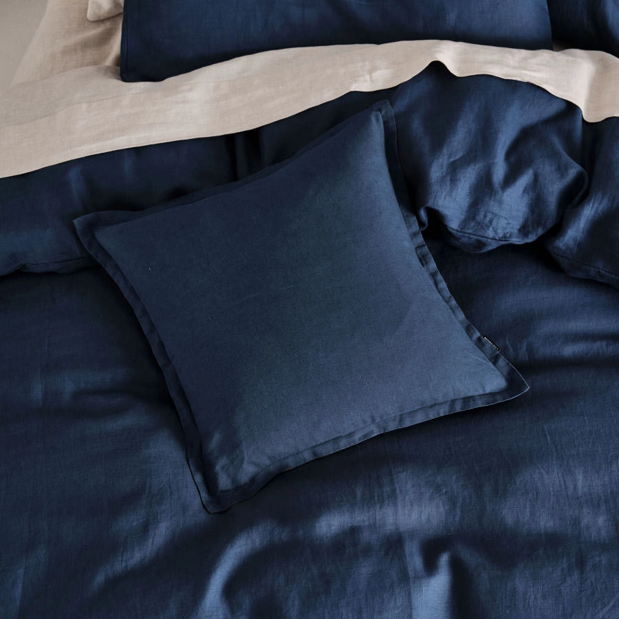 Nimes Linen QUILT COVER SET NAVY by Linen House
