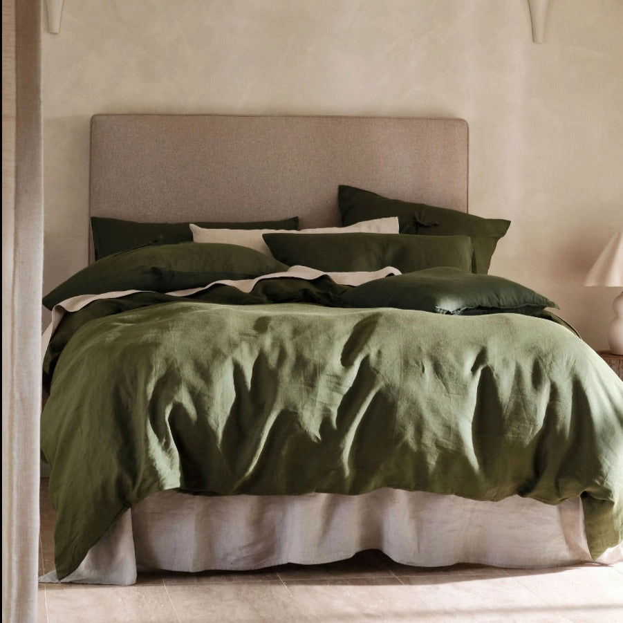 Nimes Moss Linen QUILT COVER SET by Linen House