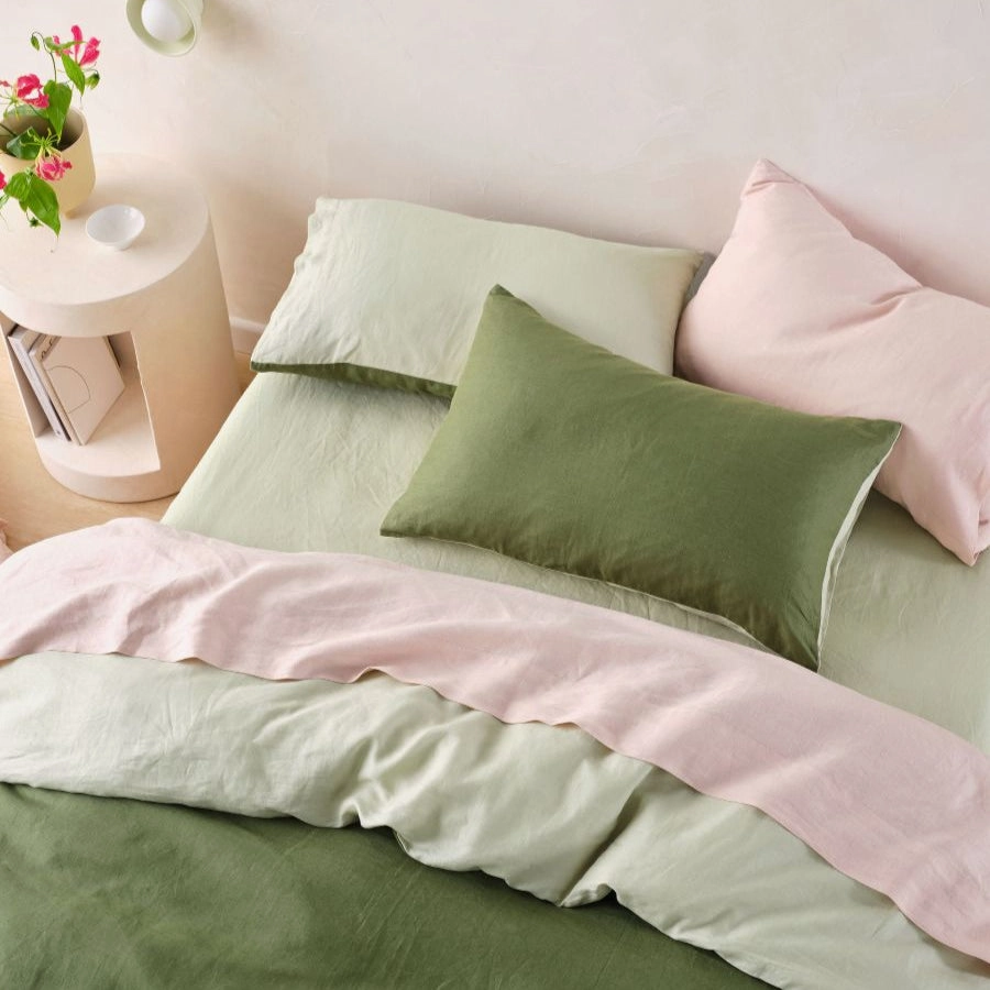 Nimes Moss-Wasabi Duet Linen QUILT COVER SET by Linen House
