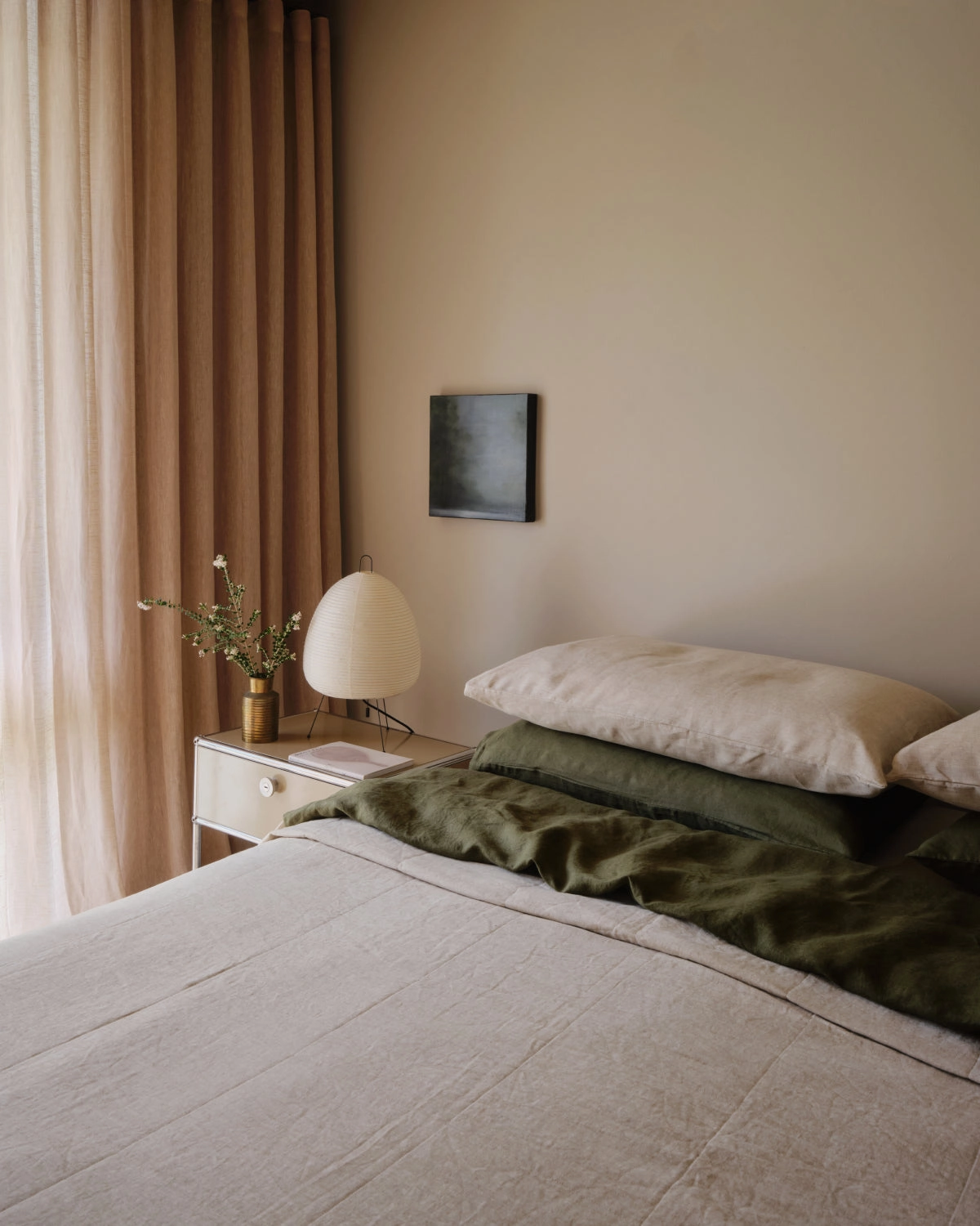 Olive & Oatmeal 100% French Flax Linen Quilt Set