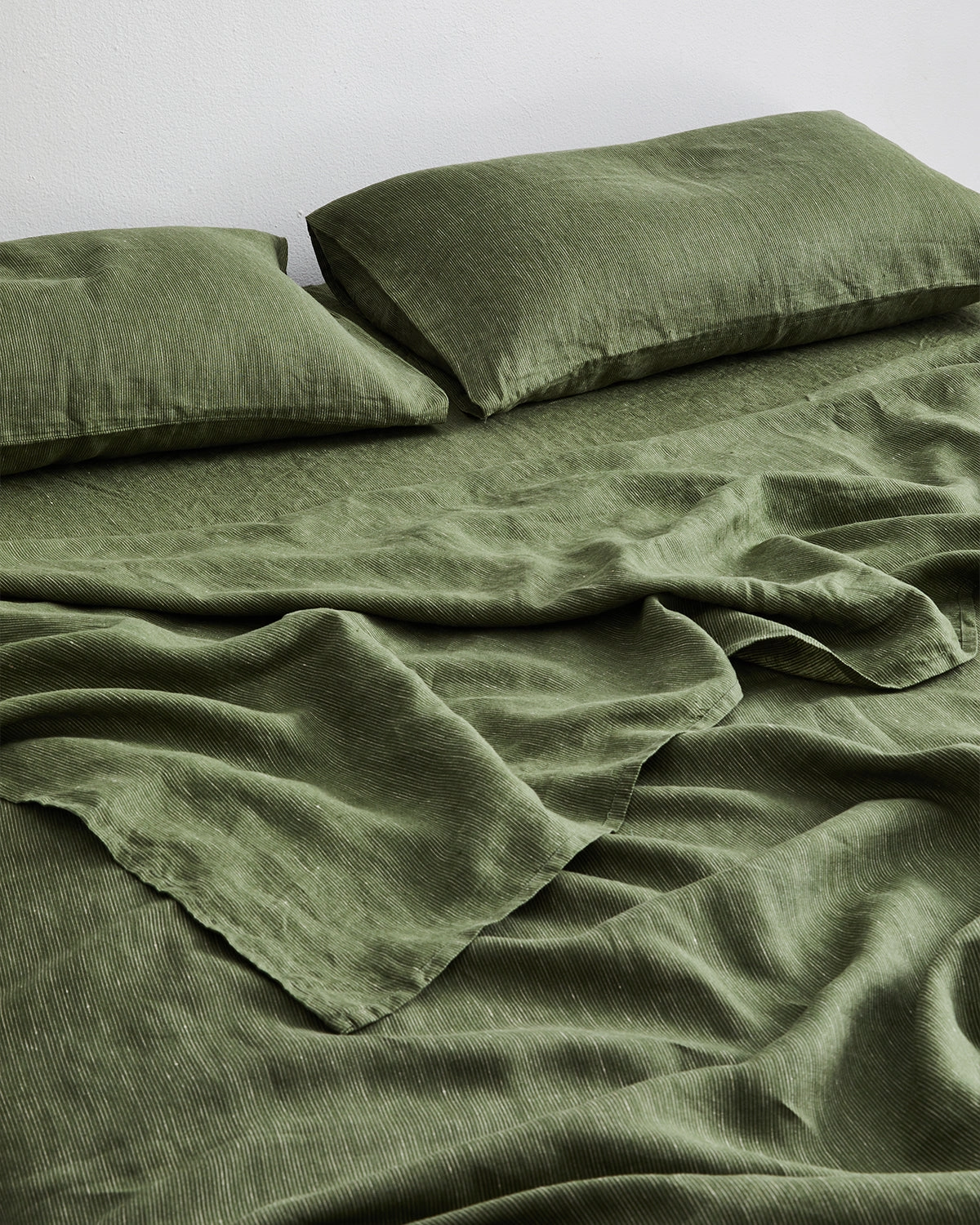 Olive Stripe 100% French Flax Linen Sheet Set