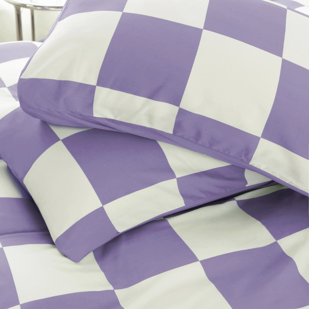 Organic Bamboo Check Quilt Cover Set - Lavender