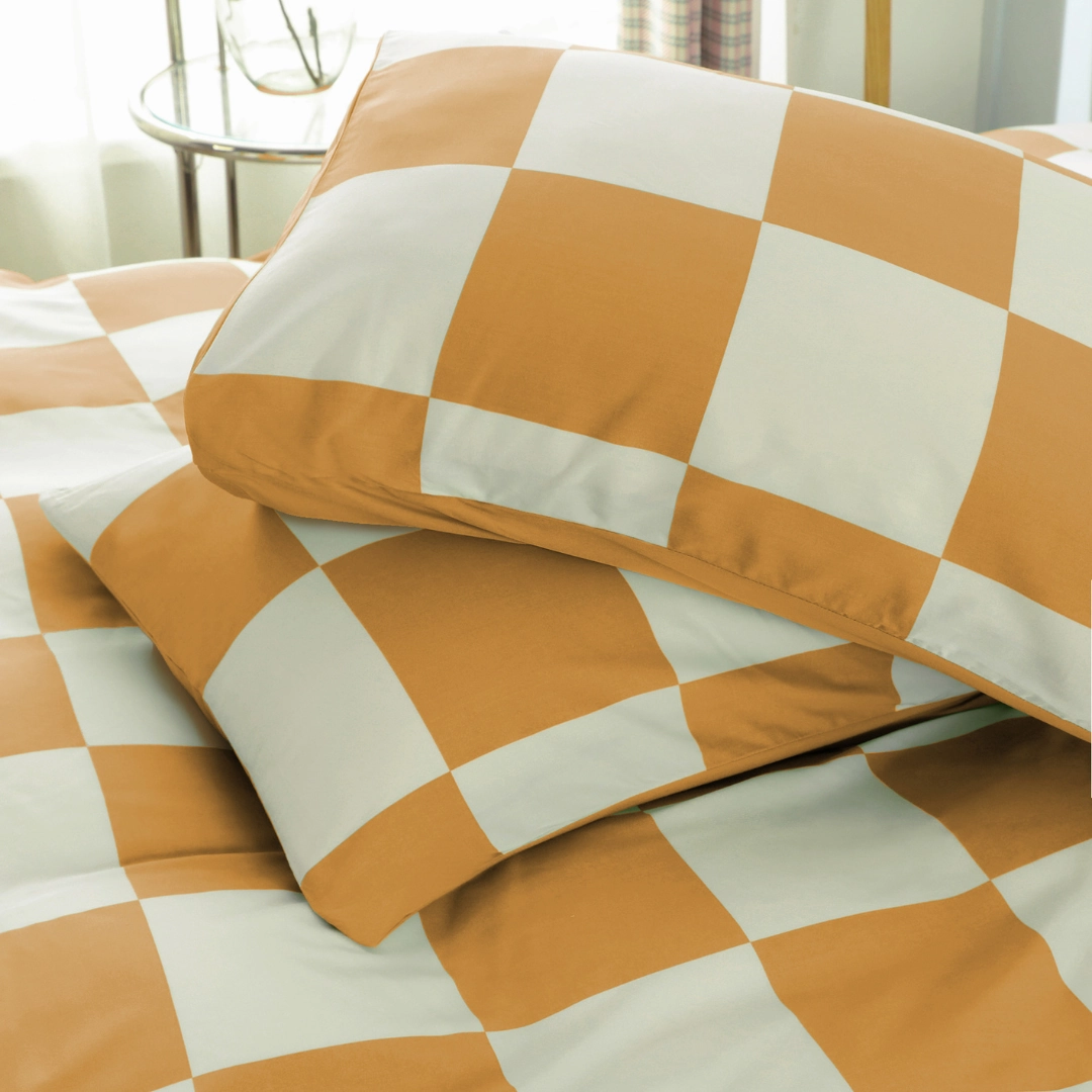 Organic Bamboo Check Quilt Cover Set - Marigold