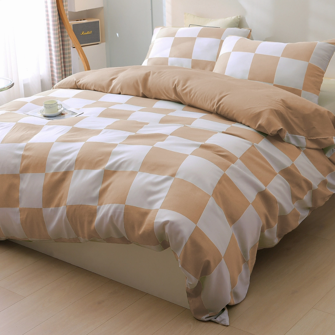 Organic Bamboo Check Quilt Cover Set - Nude