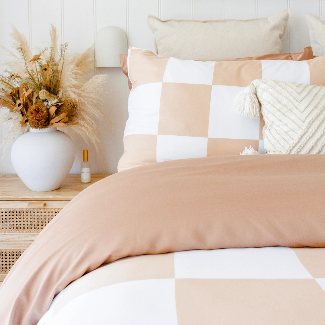 Organic Bamboo Check Quilt Cover Set - Nude