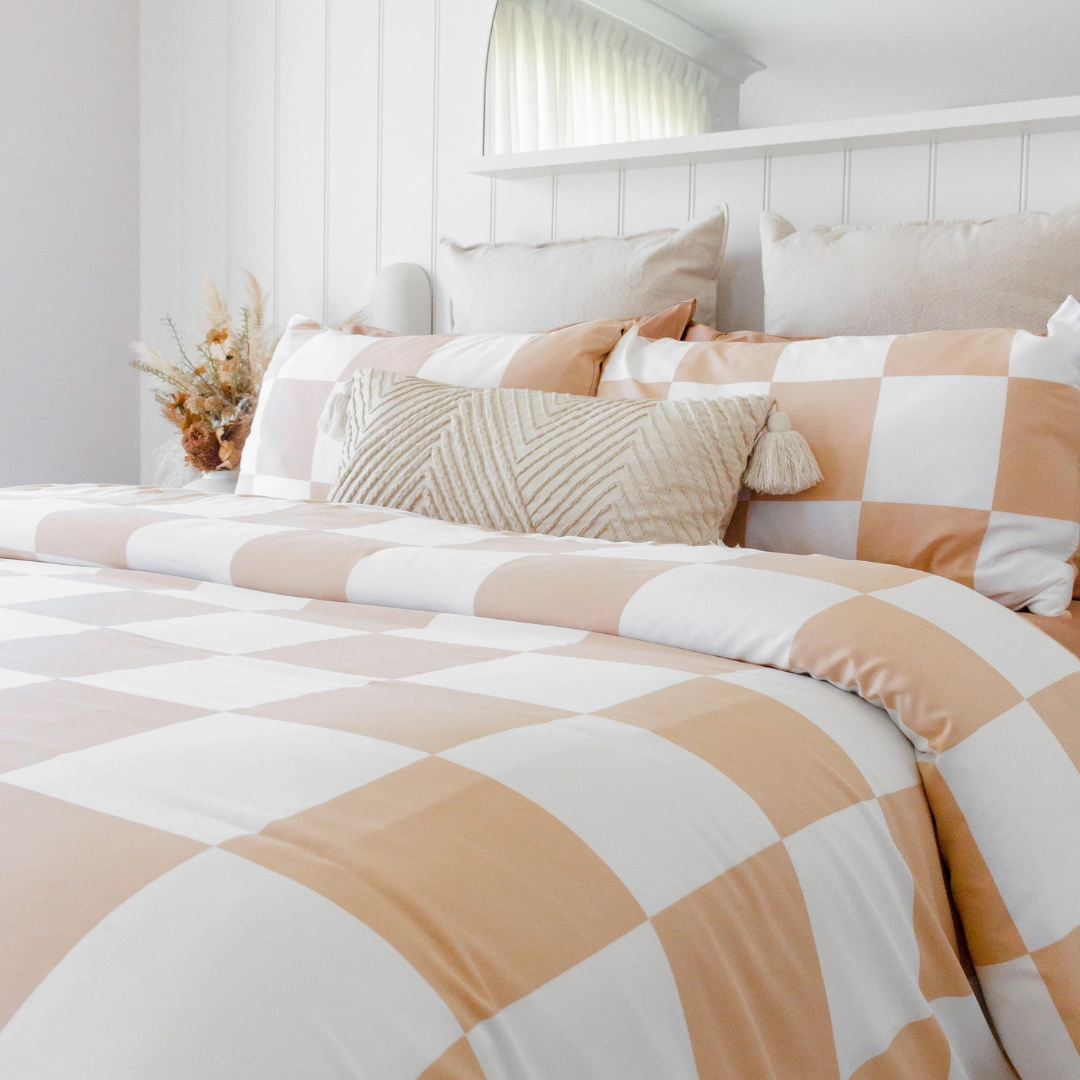 Organic Bamboo Check Quilt Cover Set - Nude