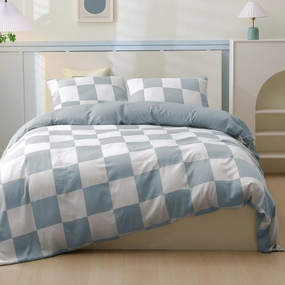 Organic Bamboo Check Quilt Cover Set - Silver