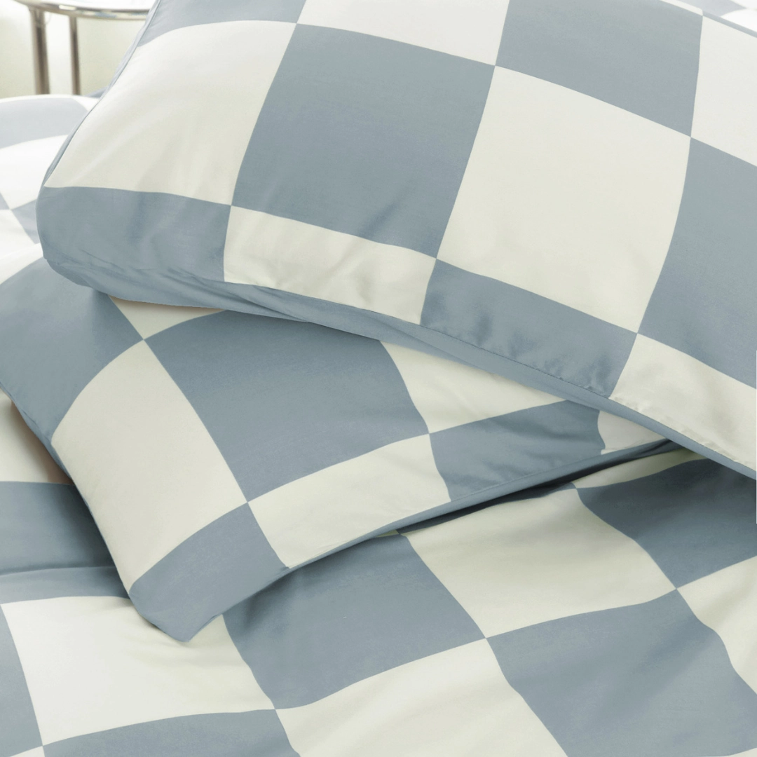 Organic Bamboo Check Quilt Cover Set - Silver