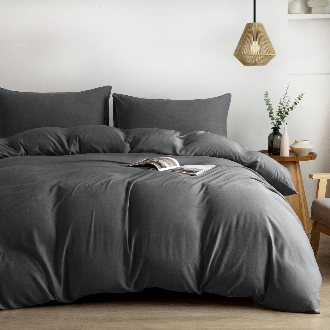 Organic Bamboo Stone Washed Quilt Cover Set - Charcoal