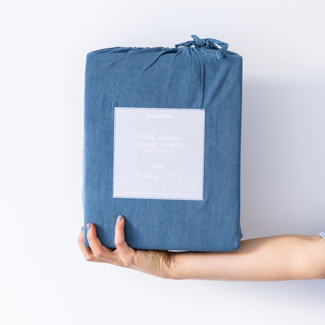 Organic Bamboo Stone Washed Quilt Cover Set - Denim