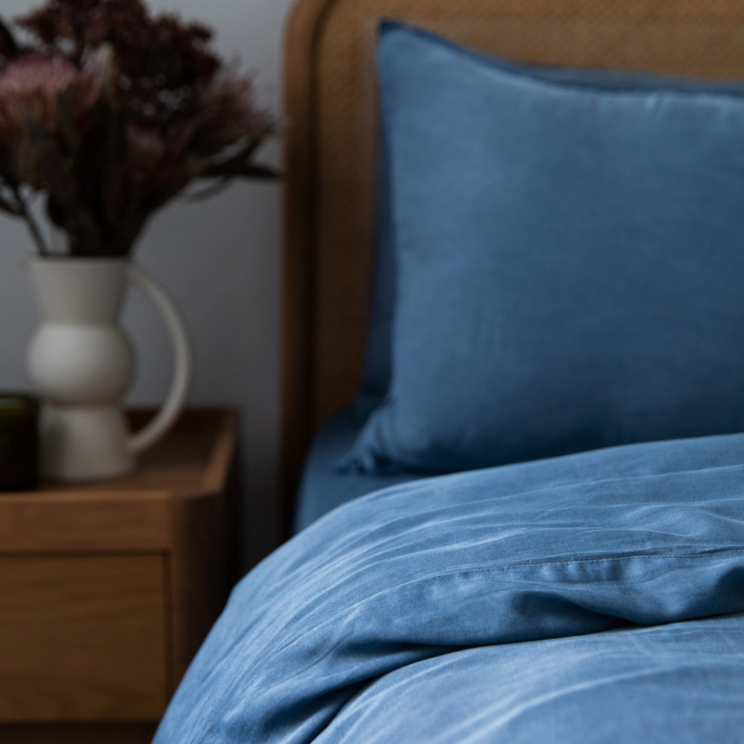 Organic Bamboo Stone Washed Quilt Cover Set - Denim