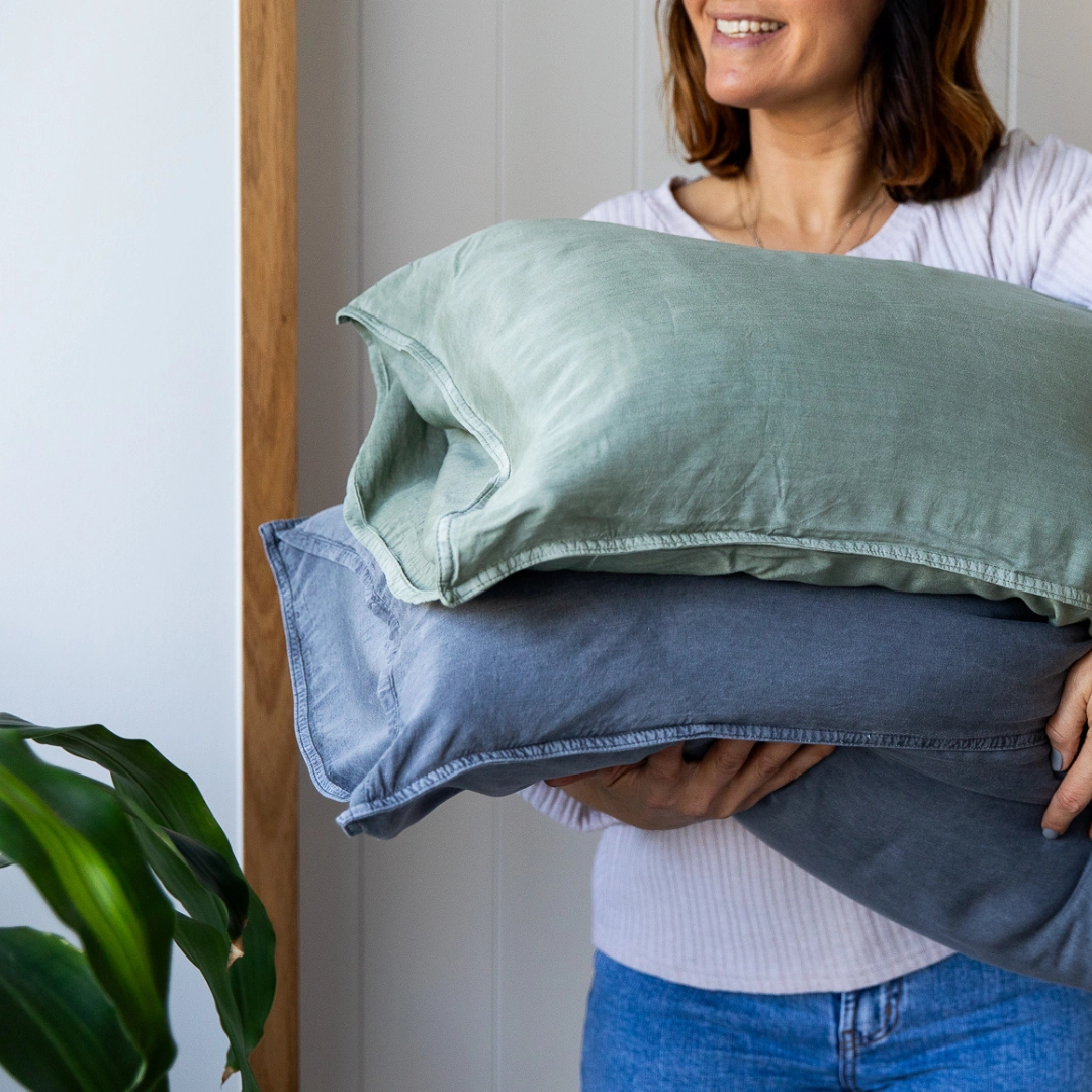 Organic Bamboo Stone Washed Quilt Cover Set - Moss