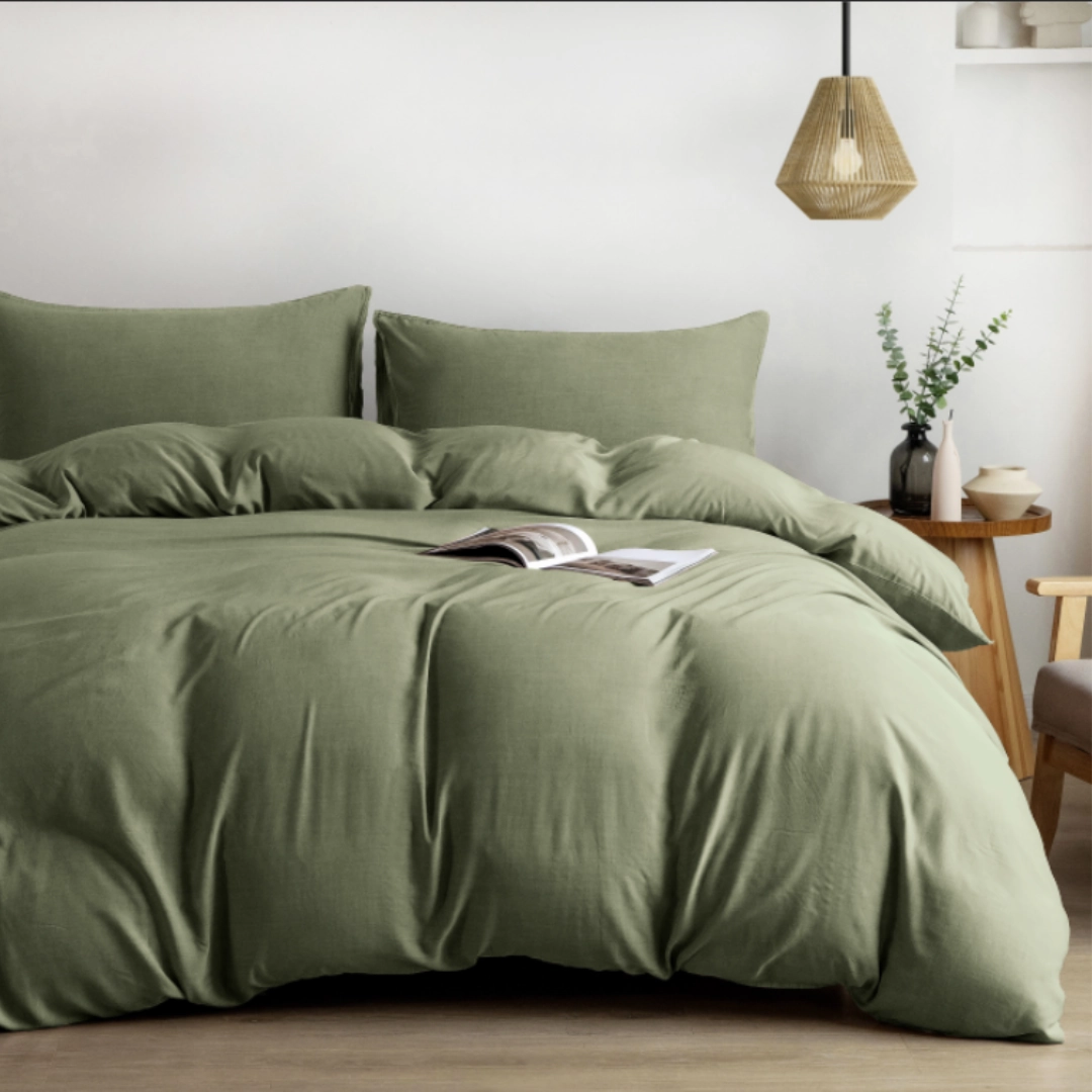 Organic Bamboo Stone Washed Quilt Cover Set - Moss