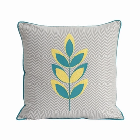 Patchy Leaf Printed & Embroidered Cushion Cover