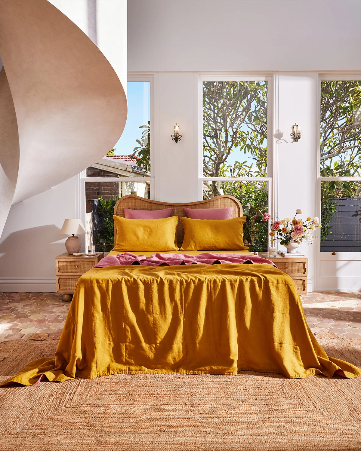 Pink Clay & Turmeric 100% French Flax Linen Quilt Set