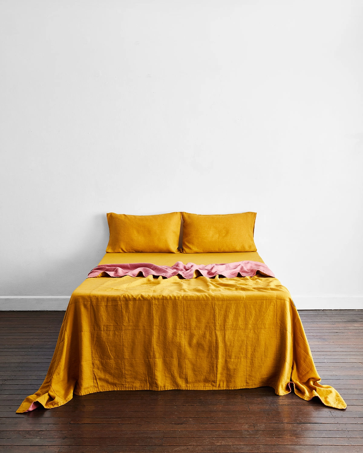 Pink Clay & Turmeric 100% French Flax Linen Quilt Set