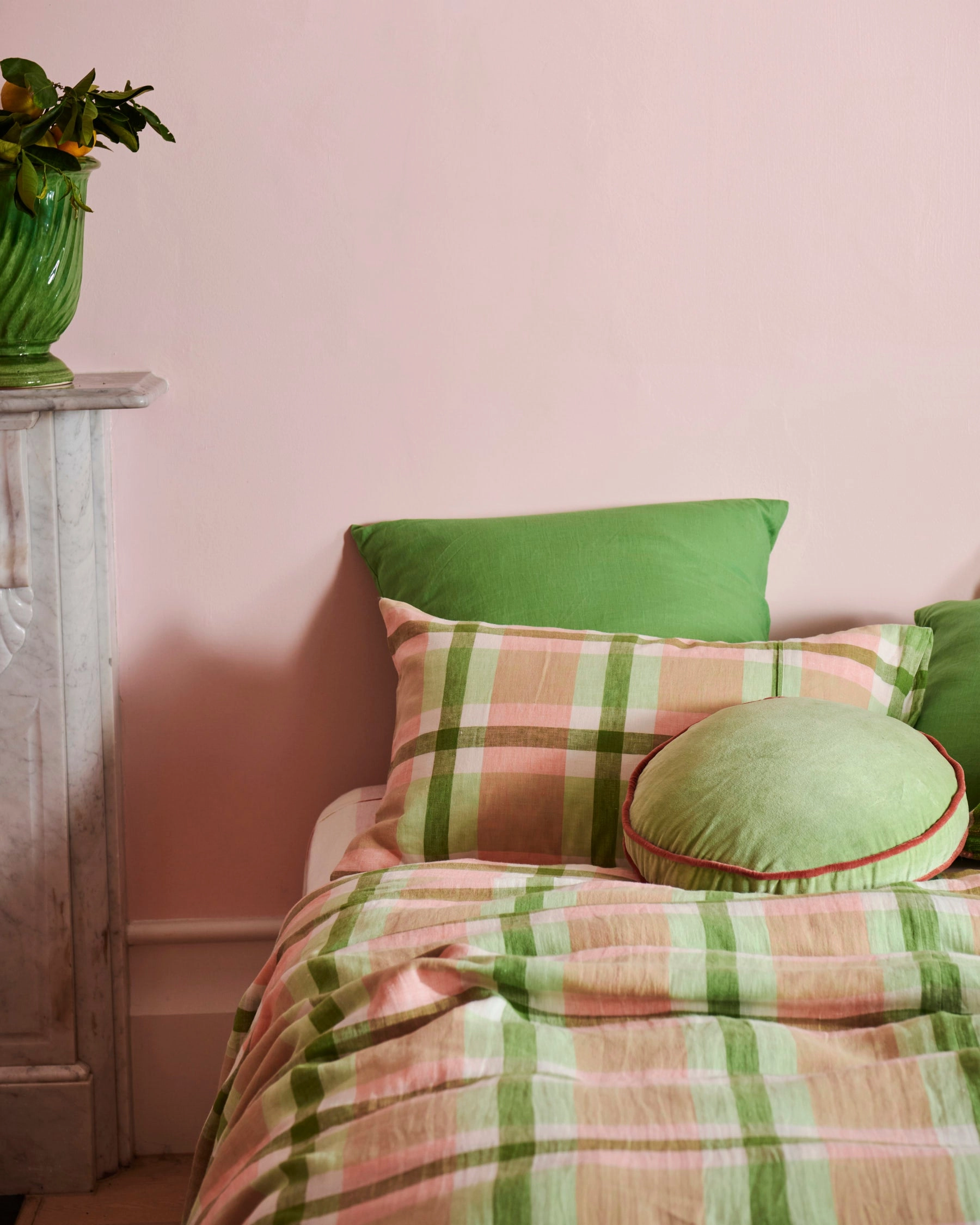 Pistachio Tartan Linen Pillowcases