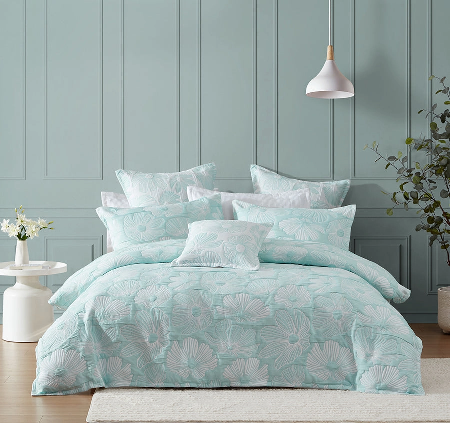Poppi Quilt Cover Set Range Aqua