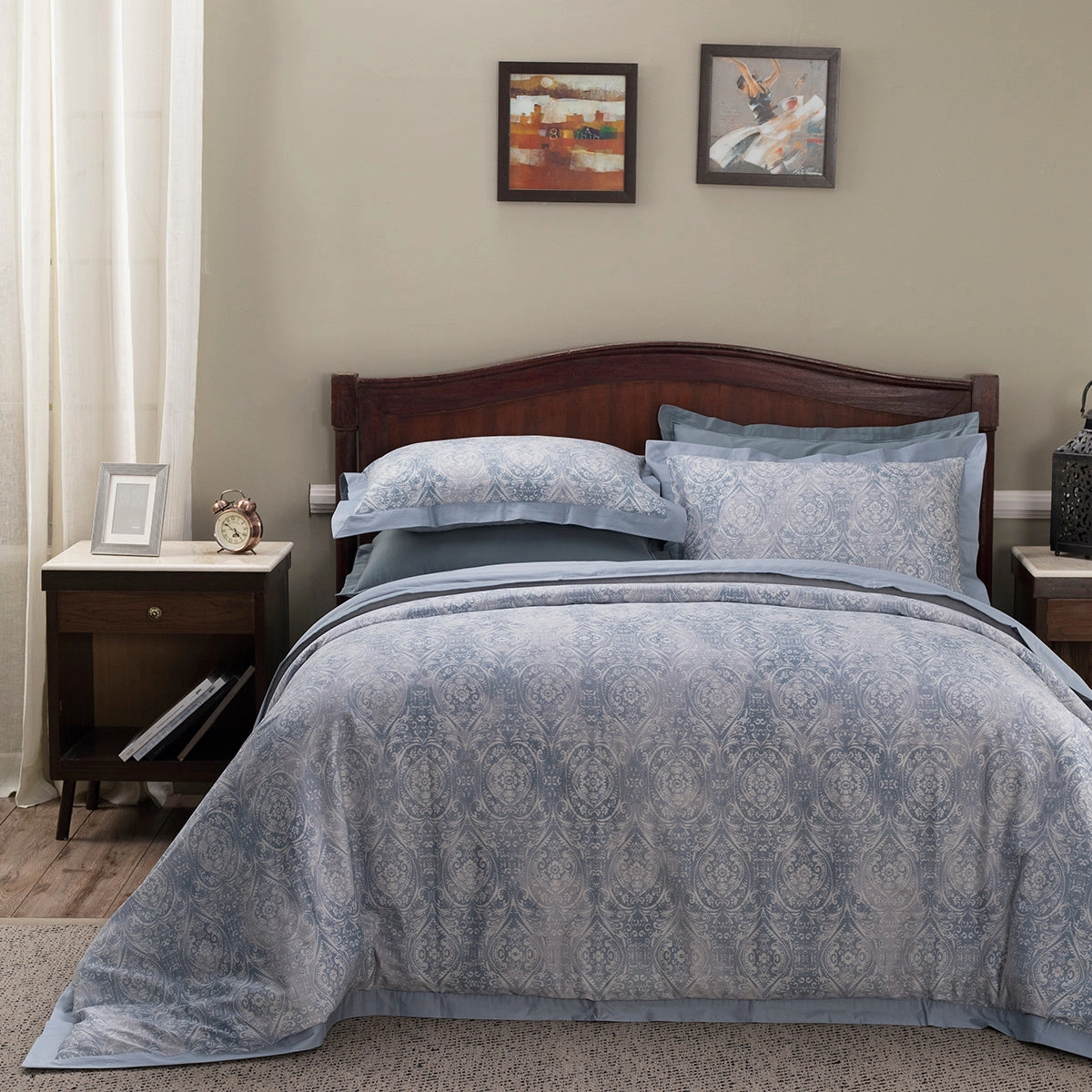 Regal Bliss Lucille Plain And Printed Reversible 100% Cotton Super Soft Blue Duvet Cover with Pillow Case