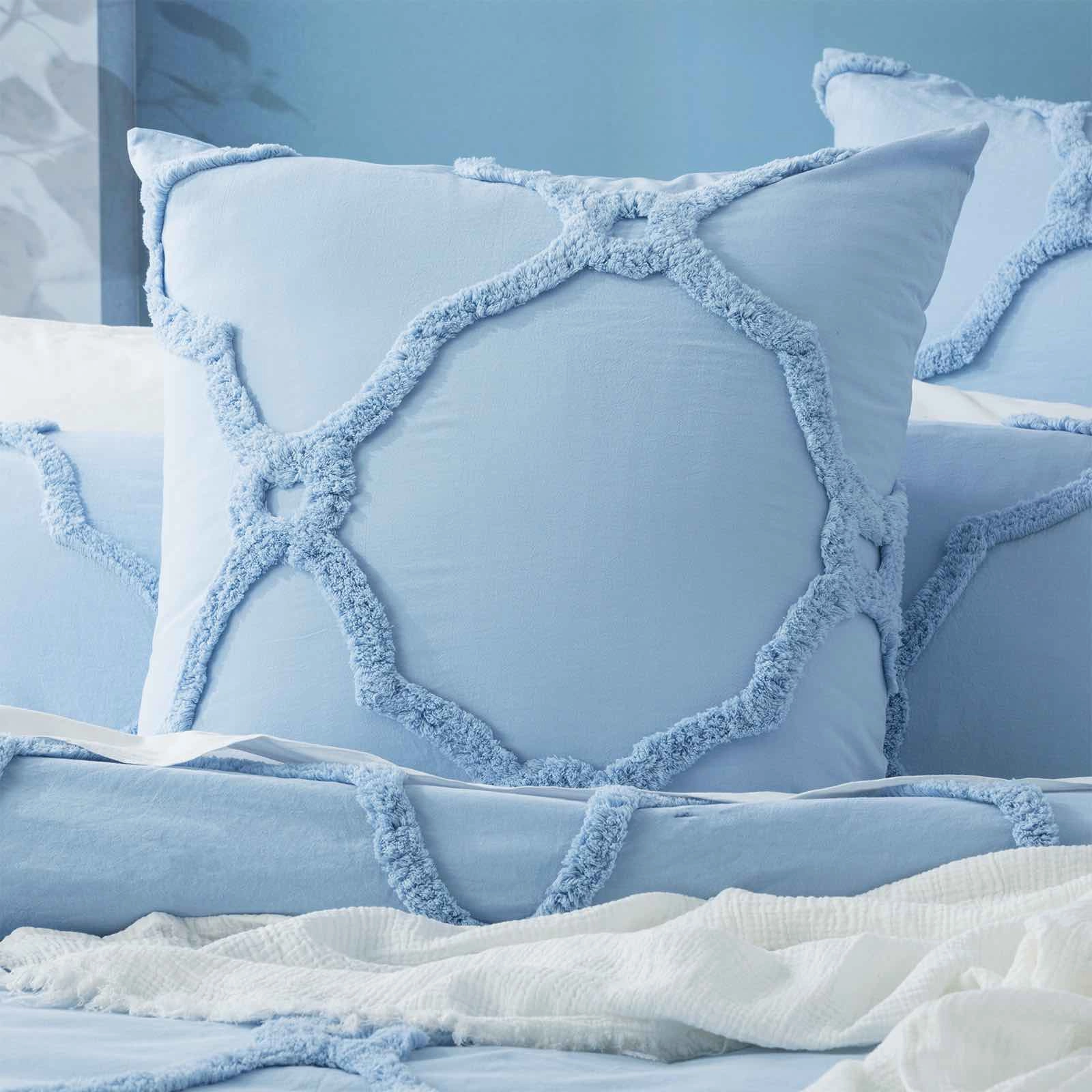 Renee Taylor Moroccan 100% Cotton Chenille Vintage washed Tufted Quilt cover set Sky