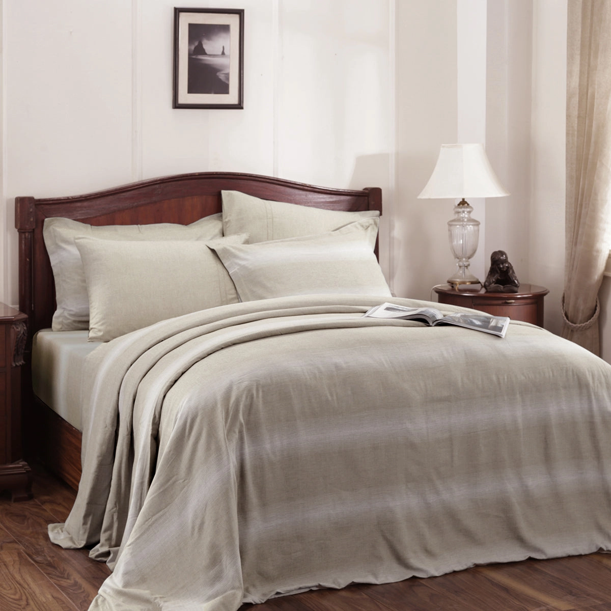 Rhythmic Stripe Made With Egyptian Cotton Ultra Soft Chinchilla/White 6PC Duvet Cover Set