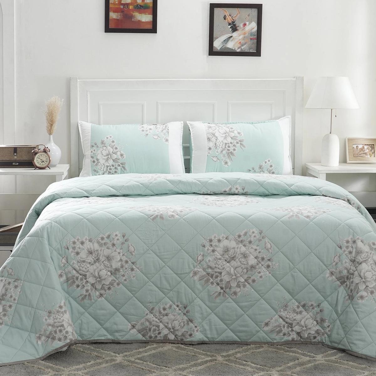 Royal Botanic 115 GSM Bloom Flora Aqua Quilt/Quilted Bed Cover