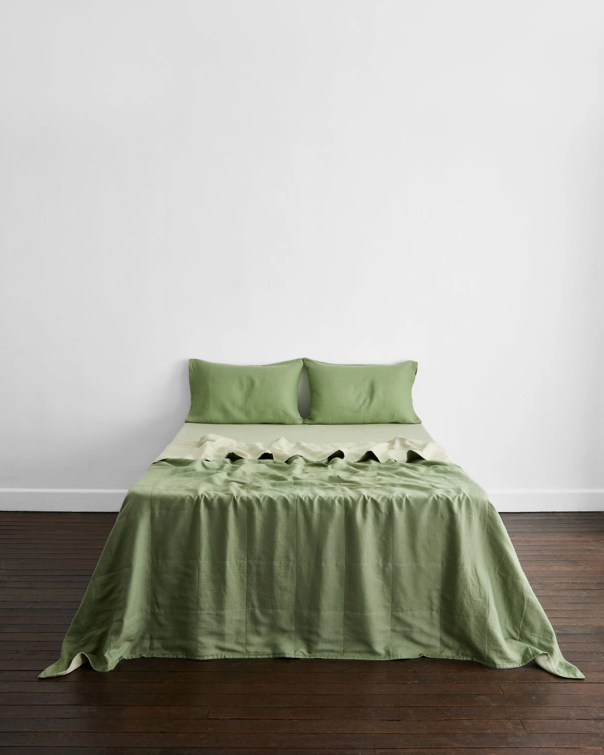 Sage & Pistachio 100% French Flax Linen Quilt Set