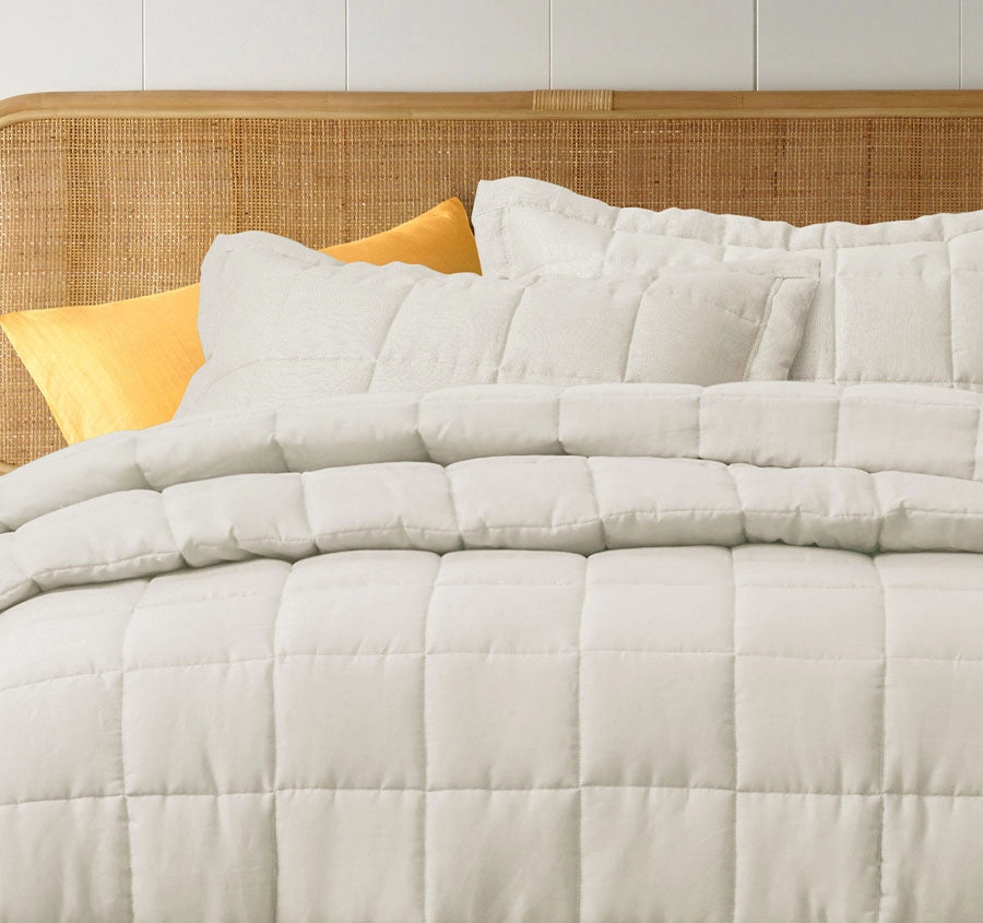 Stonewashed French Linen Coverlet Set Range Natural