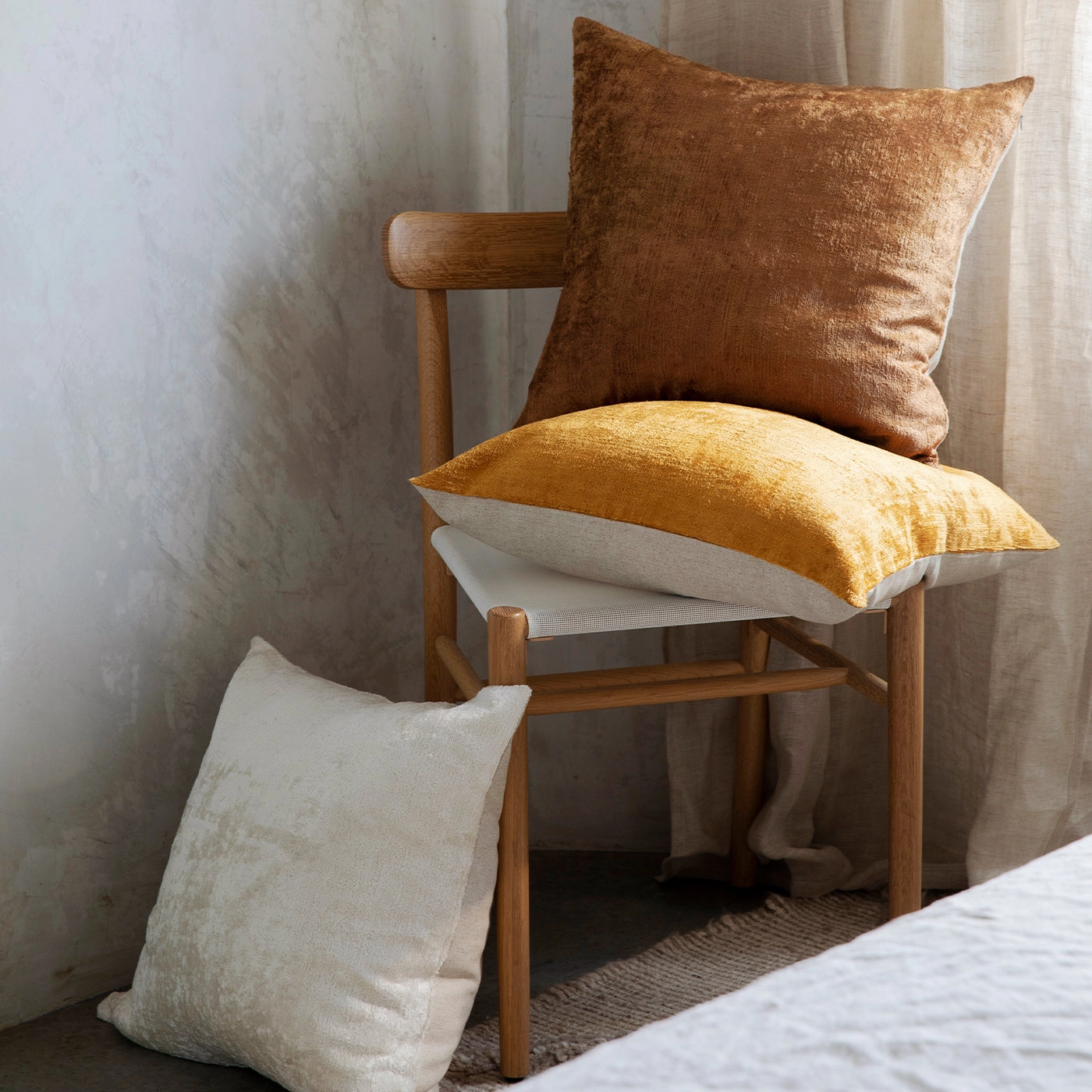 Talik Velvet Square Cushion Cover - Fawn