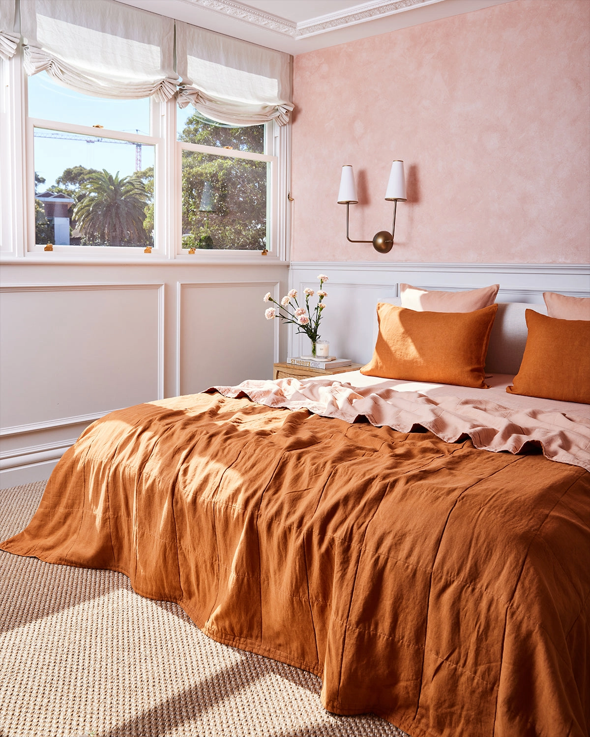 Terracotta & Rust 100% French Flax Linen Quilt Set