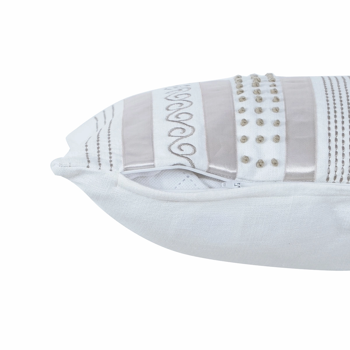 Tranquil Essence Adornment Lacery Embroidered 100% Cotton Beige Cushion Cover