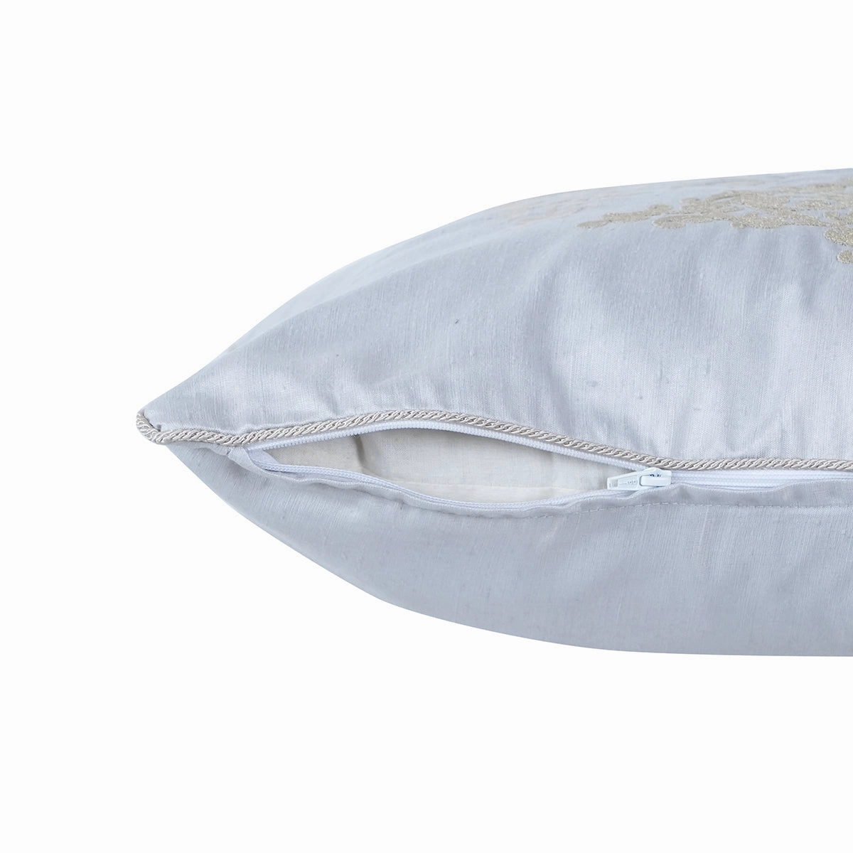 Tranquil Essence Scrollable Tatting Embroidered Viscose Blend Beige Cushion Cover
