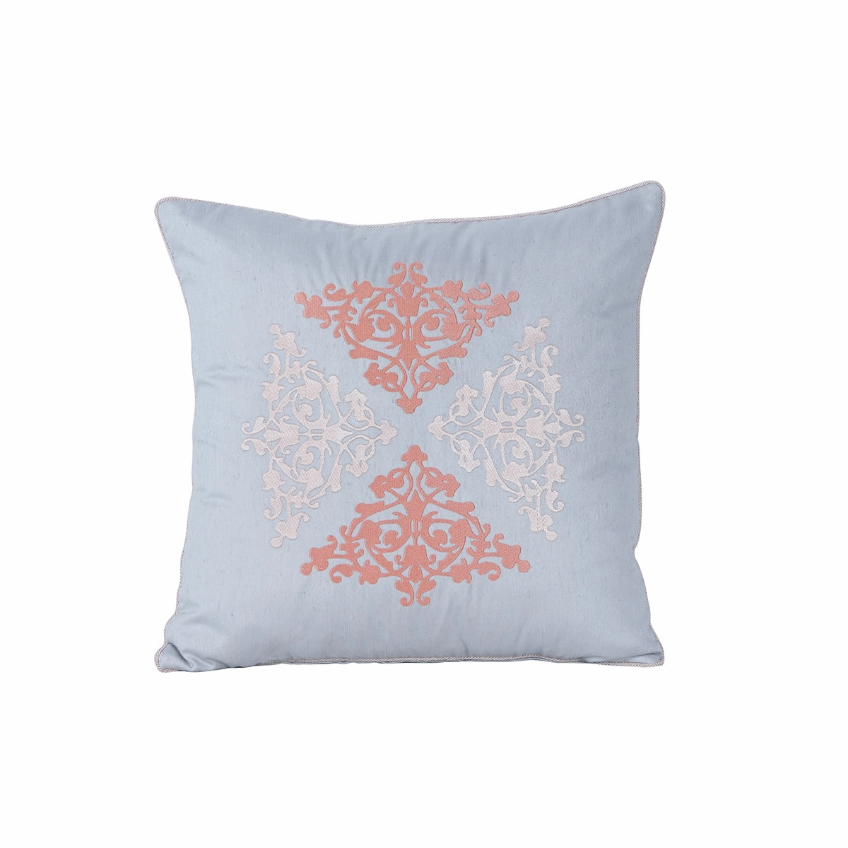Tranquil Essence Scrollable Tatting Embroidered Viscose Blend Peach Cushion Cover