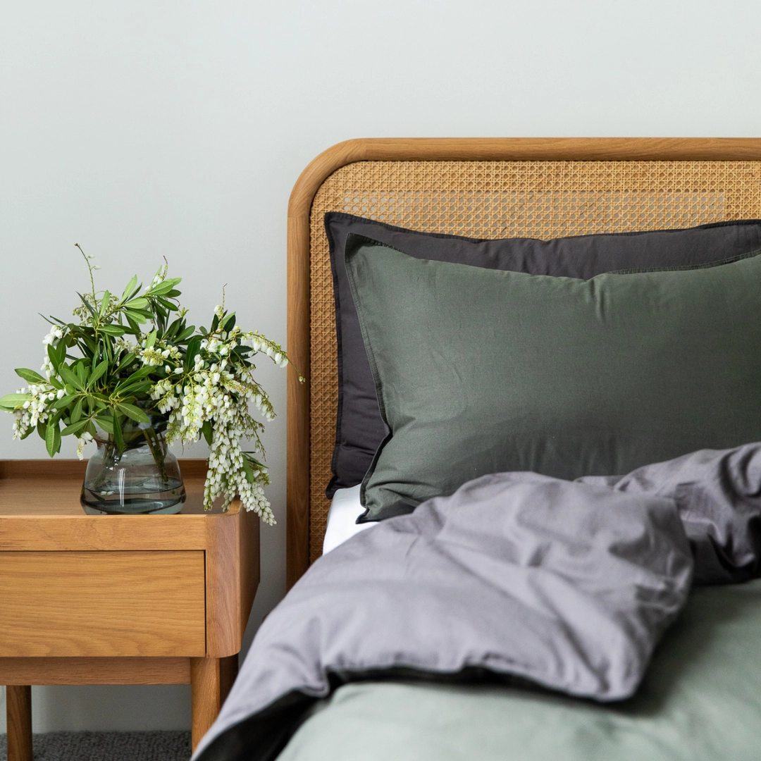 Vintage Cotton Reversible Quilt Cover Set - Charcoal & Olive