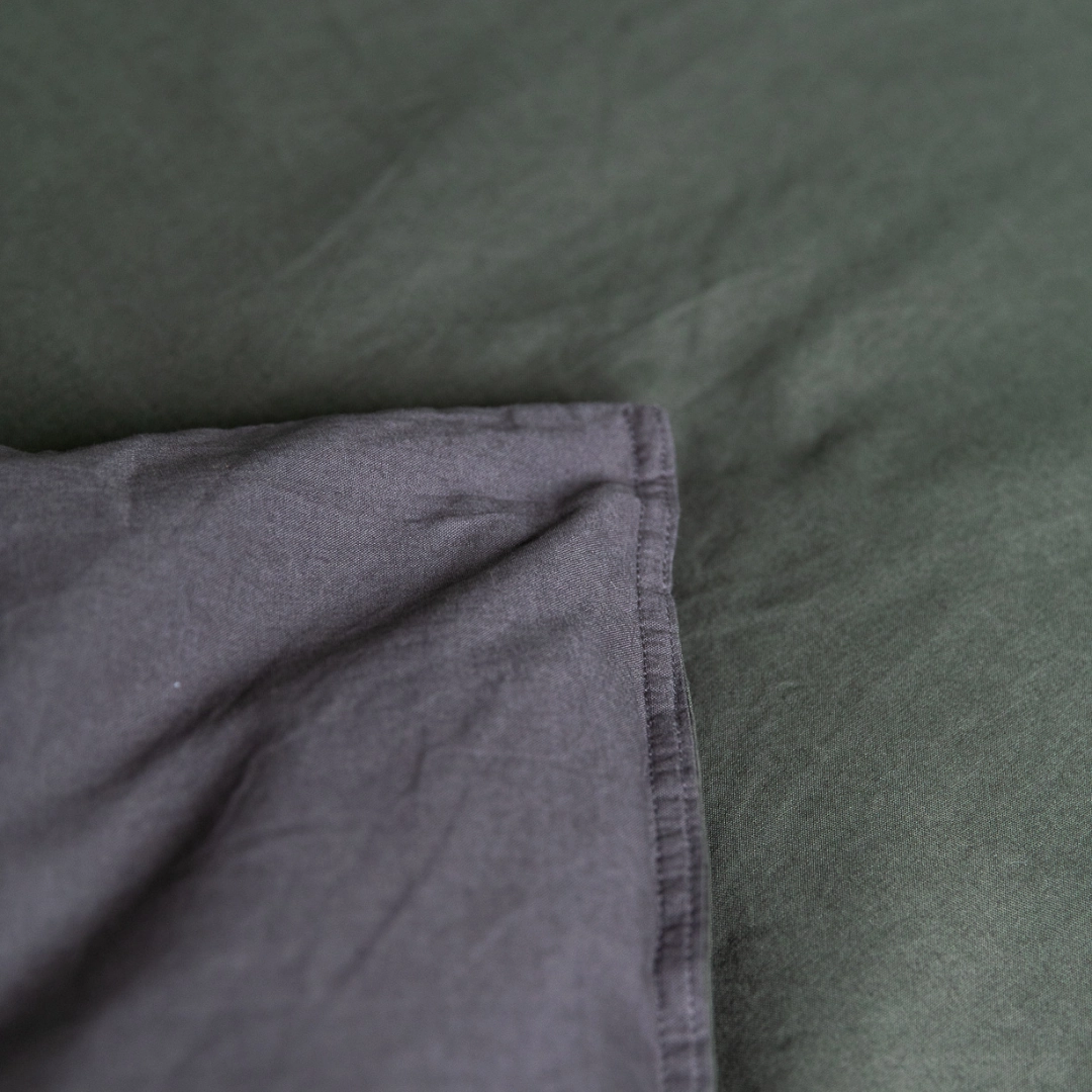 Vintage Cotton Reversible Quilt Cover Set - Charcoal & Olive