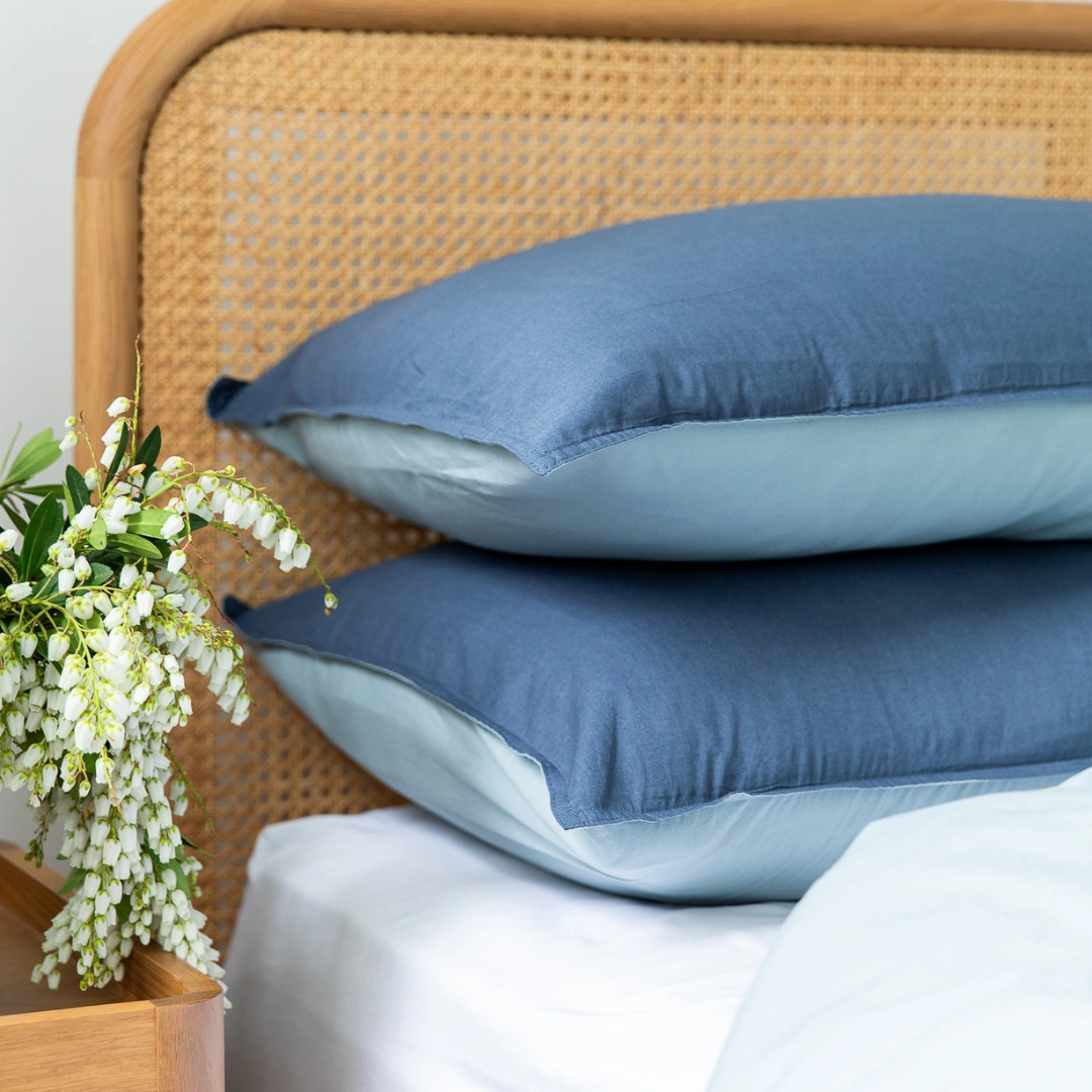 Vintage Cotton Reversible Quilt Cover Set - Denim & Sky Blue