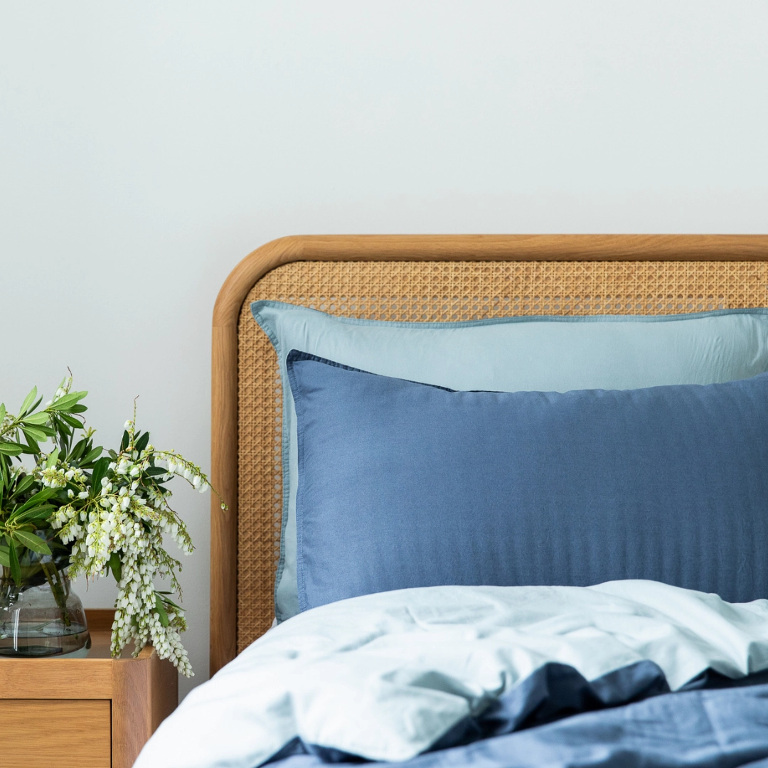 Vintage Cotton Reversible Quilt Cover Set - Denim & Sky Blue